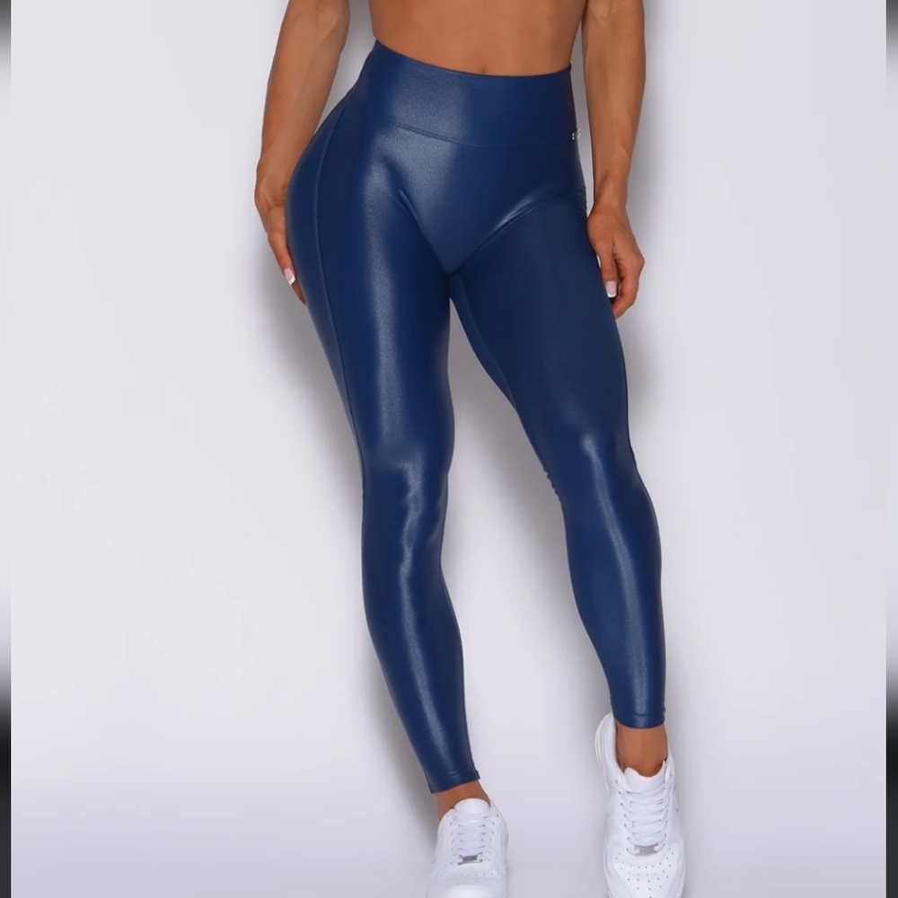 Bombshell Sportswear Navy High-Waist Shiny Leggings - Picture 3 of 6